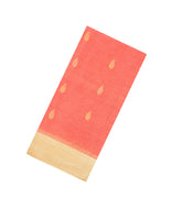 Peach Woven Dupion Silk Saree With Leaf Buttas & Contrast Border-DS0627