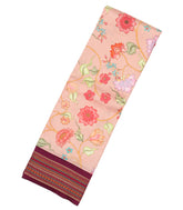 Light Peach Handloom Silk Saree With Printed Floral Motifs & Contrast Border-PS0540