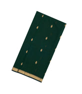 Bottle Green Handloom Maheswari Silk Cotton Saree With Buttas & Zari Border-SC4880