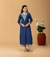Indigo blue Festive Embroidered Kurta-KR0835
