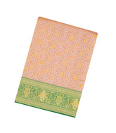 Dusty Pink Handloom Kanchipuram Tissue Silk Saree With Meena Floral Motifs & Contrast Border-KA13520