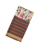 Brown Woven Blended Tussar Saree With Floral Print