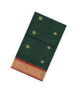 Green Handloom Silk Cotton Saree With Checks & Buttas-SC4242