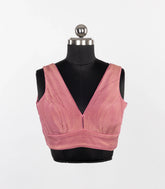 Baby Pink Metallic Tissue Sleeveless V-Neck Blouse-RB5266