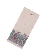 Off White Printed Art Linen Saree With Madhubani Motifs-SY0596