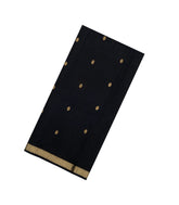 Black Handloom Maheswari Silk Cotton Saree With Floral Buttas & Zari Border-SC4855