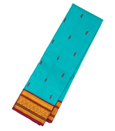 Turquoise Handloom Kanchipuram Korvai Silk Saree With Silk Buttas