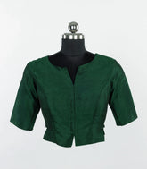 Bottle Green Raw Silk Elbow-Sleeve Blouse-RB5263
