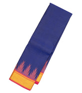 Dark Blue Handloom Kanchipuram Silk Saree With Zari Stripes & Temple Border-KA12447