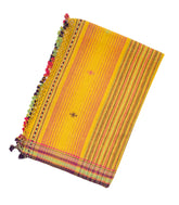 Mustard Handloom Bhujodi Cotton Saree With Cross Buttas