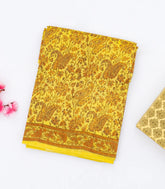 Mustard Handloom Chanderi Cotton Saree Printed With Floral Motifs