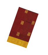 Maroon Handloom Silk Cotton Saree With Checks & Buttas-SC4736