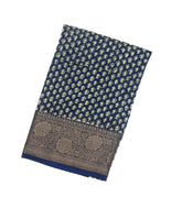 Navy Blue Woven Chanderi Cotton Saree With Printed Small Motifs
