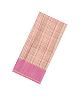 Light Peach Printed Synthetic Dupion Saree With Checks & Contrast Border-BL6048