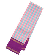 Baby Pink & Blue Handloom Korvai Kanchipuram Silk Saree With Checks