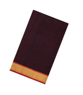 Dark Brown Handloom Silk Cotton Saree With Contrast Border-SC4483