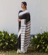 Black Woven Orissa Cotton Saree With Contrast Temple Border-OR0876