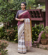 Maroon Handloom Bengal Cotton Saree With Contrast Border -BG1710
