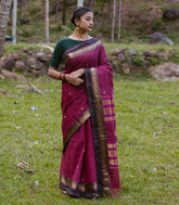 Magenta Handloom Kanchi Cotton Saree With Annam Buttas-KC1685