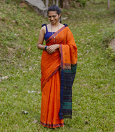 Orange Woven Kadapa Cotton Saree With Contrast Pallu-KN0696