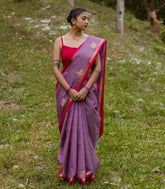 Lilac Handloom Kanchi Cotton Saree With Buttas & Contrast Border-KC1765