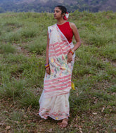 Off White Handloom Bengal Cotton Saree With Meena Buttas-BG1872