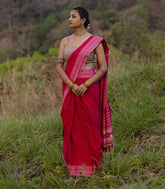 Crimson Handloom Bhujodi Cotton Saree With Stripes-CC1357