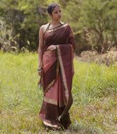 Peach Handloom Muppagam Kanchi Cotton Saree With Checks-KC1763