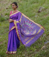 Lavender Handloom Venkatagiri Cotton Saree With Zari Pallu-KN0694