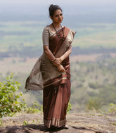 Brown Handloom Maheswari Silk Cotton Saree With Buttas-SC4162
