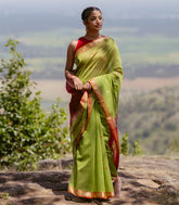 Light Green Handloom Maheswari Silk Cotton Saree With Buttas-SC4115