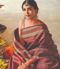 Crimson Handloom Kanchipuram Natural Dyed Silk Saree with Meena Zari Checks