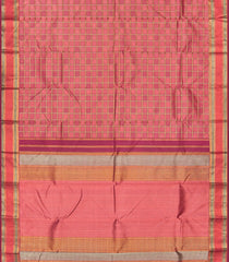 Crimson Handloom Kanchipuram Natural Dyed Silk Saree with Meena Zari Checks