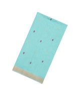 Turquoise Handloom Maheswari Silk Cotton Saree With Floral Buttas-SC4923