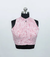 Onion Pink Printed High Neck Ready Made Sleeveless Blouse With Collar Type-RB5183