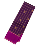 Dark Purple Handloom Kanchipuram Silk Saree With Checks & Buttas-KA14081