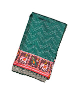 Bottle Green Woven Blended Silk Saree With Ikat Motifs & Hand Embroidered Selvage-EN1703