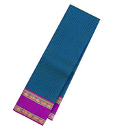 Blue Handloom Kanchipuram Silk Saree With Zari Checks & Purple Border-KA14023