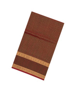 Brown Handloom Silk Cotton Saree With Zari Checks-SC4217