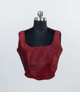Maroon Woven Ready Made Spun Cotton Plain Sleeveless Blouse-RB5190