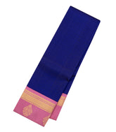 Blue Handloom Korvai Kanchipuram Silk Saree With Pink Border-KA14852