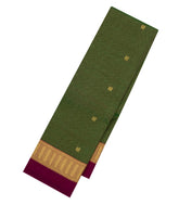 Dark Green Handloom Kanchipuram Silk Saree With Checks-KA14353