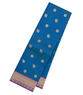 Blue Handloom Kanchipuram Silk Saree With Buttas & Contrast Border-KA15693