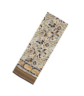 Cream Printed Kalamkari Cotton Saree With Zari Border-KAL1229