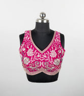 Pink Embroidered Blended Raw Silk Readymade Sleeveless Blouse RB5195