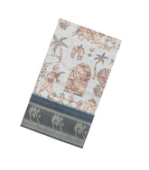Off White Printed Synthetic Dupion Saree With Zari Stripes & Border-SY0232