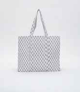 White Bagru Printed Handmade Cotton Quilted Tote Bag-ACS1038