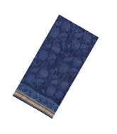 Indigo Printed Chanderi Cotton Saree With Floral Motifs-CC1777