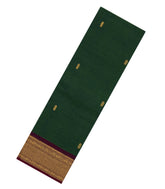 Bottle Green Woven Chettinad Cotton Saree With Buttas & Contrast Border-CN1827