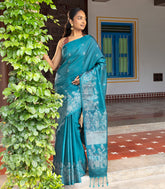 Blue Handloom Soft Silk Saree With Floral Buttas-SO4059